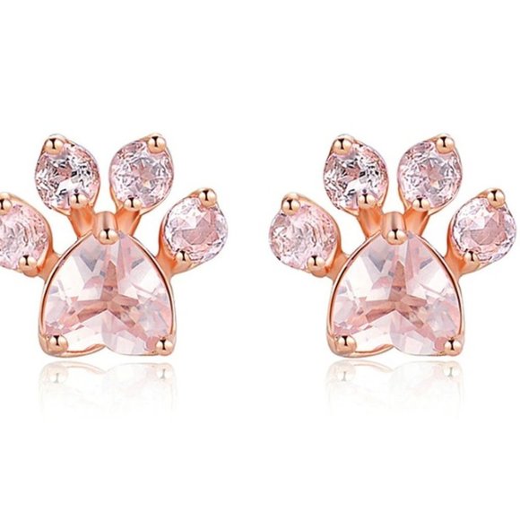 Rose Gold Dog Paw Set Necklace Ring Earrings - Picture 5 of 9